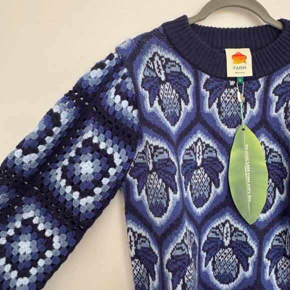 Farm Rio Blue Pinneaple Cobogo Knit Sweater - Picture 3 of 6